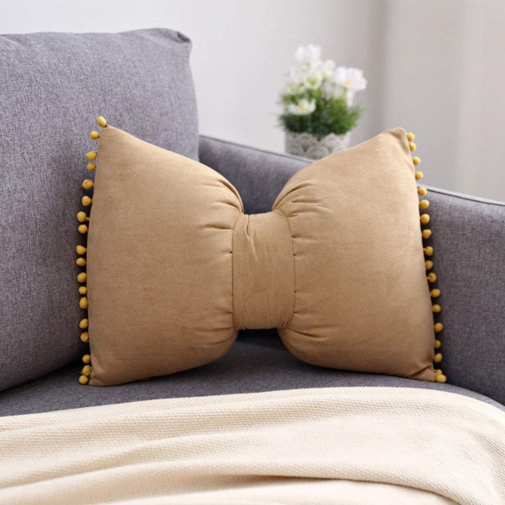 Champagne Pom Pom Velvet Lumbar Pillow