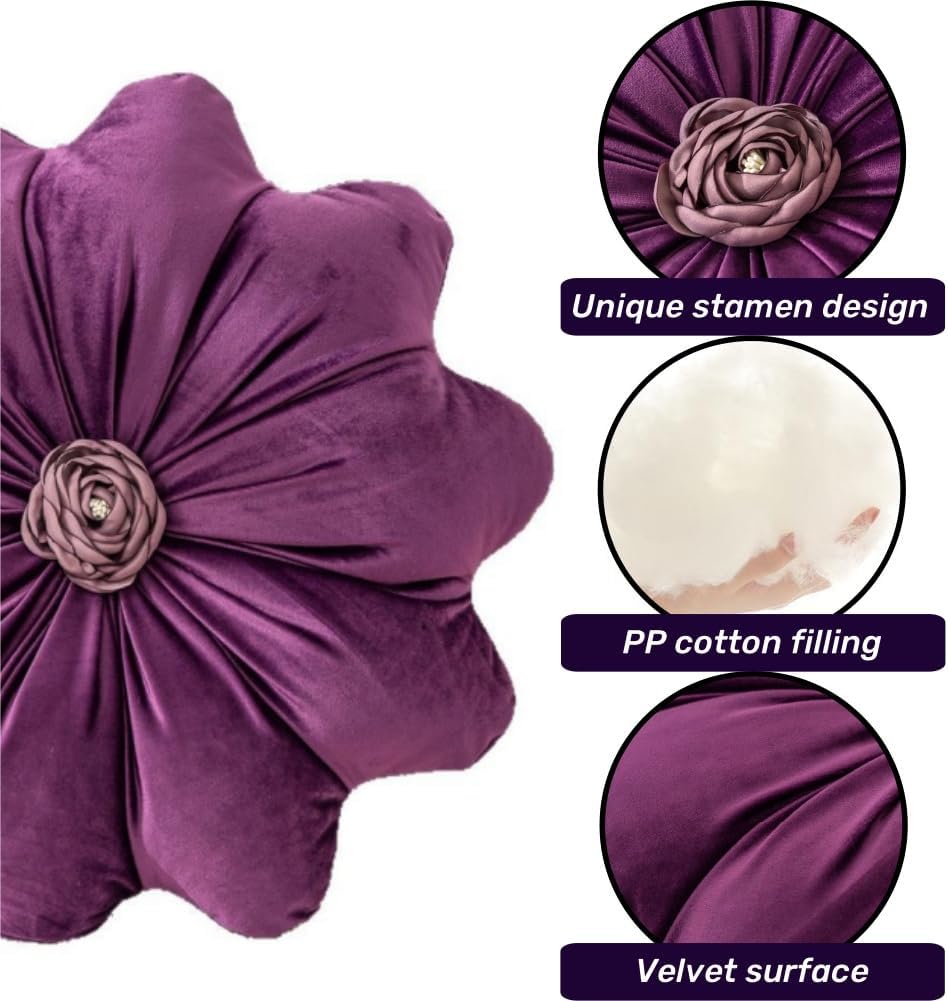 Velvet Flower Round Throw Pillow