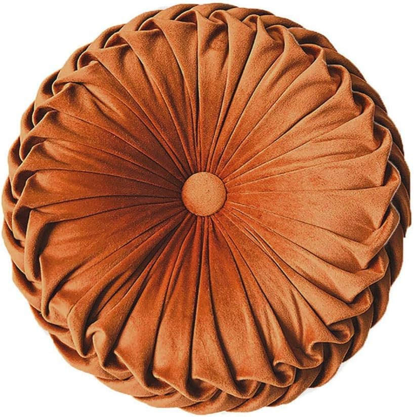 Orange Pleated Velvet Round Pillow