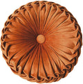 Orange Pleated Velvet Round Pillow