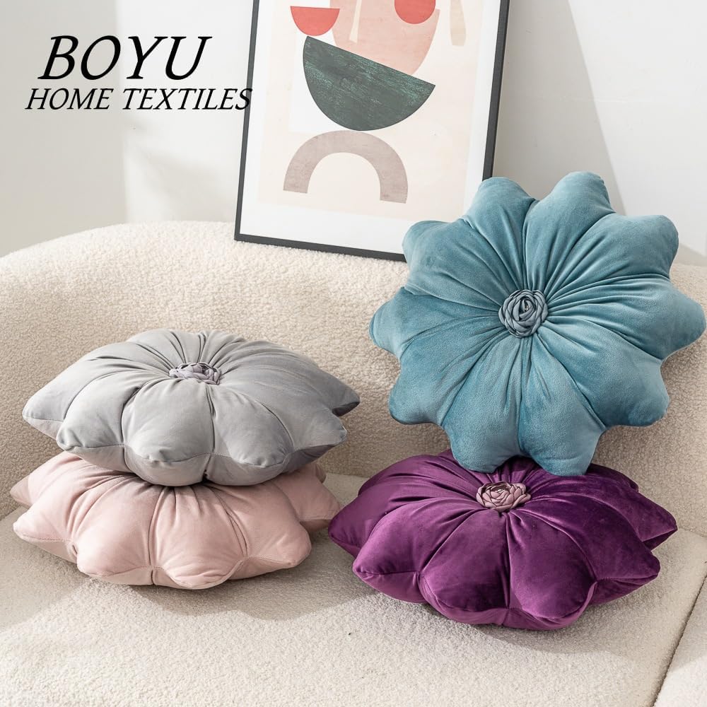 Velvet Flower Round Throw Pillow