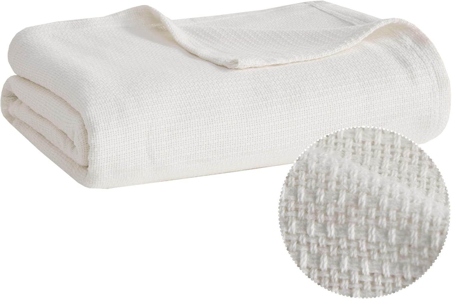 Cream Basketweave Cotton Queen Blanket