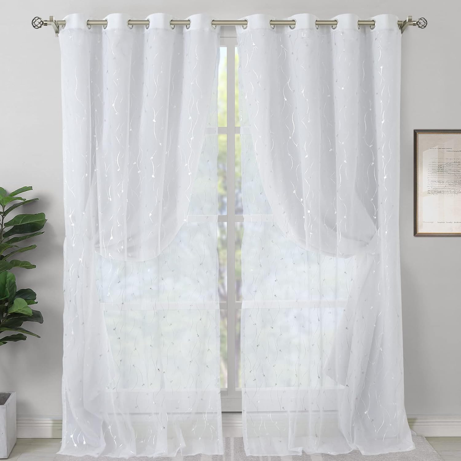 Greyish White Double Layer Blackout Curtains