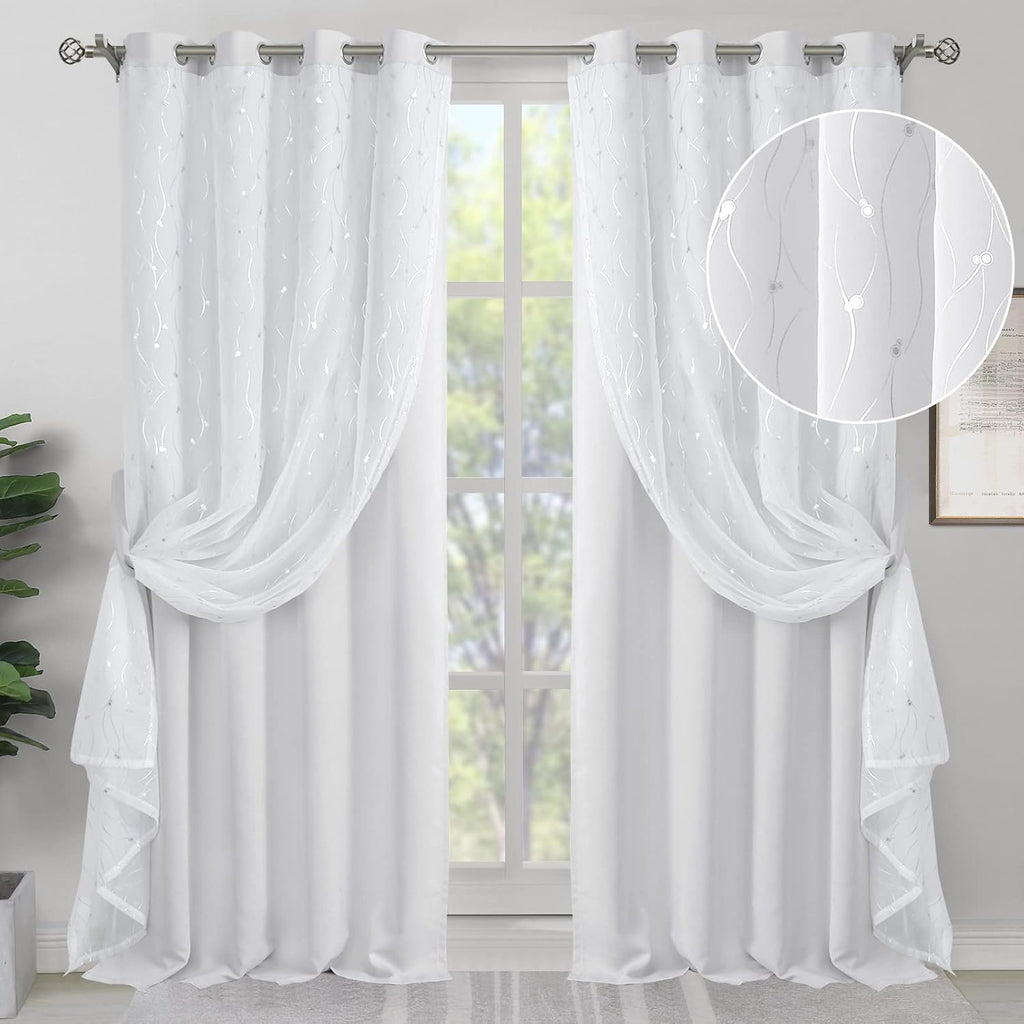 Greyish White Double Layer Blackout Curtains