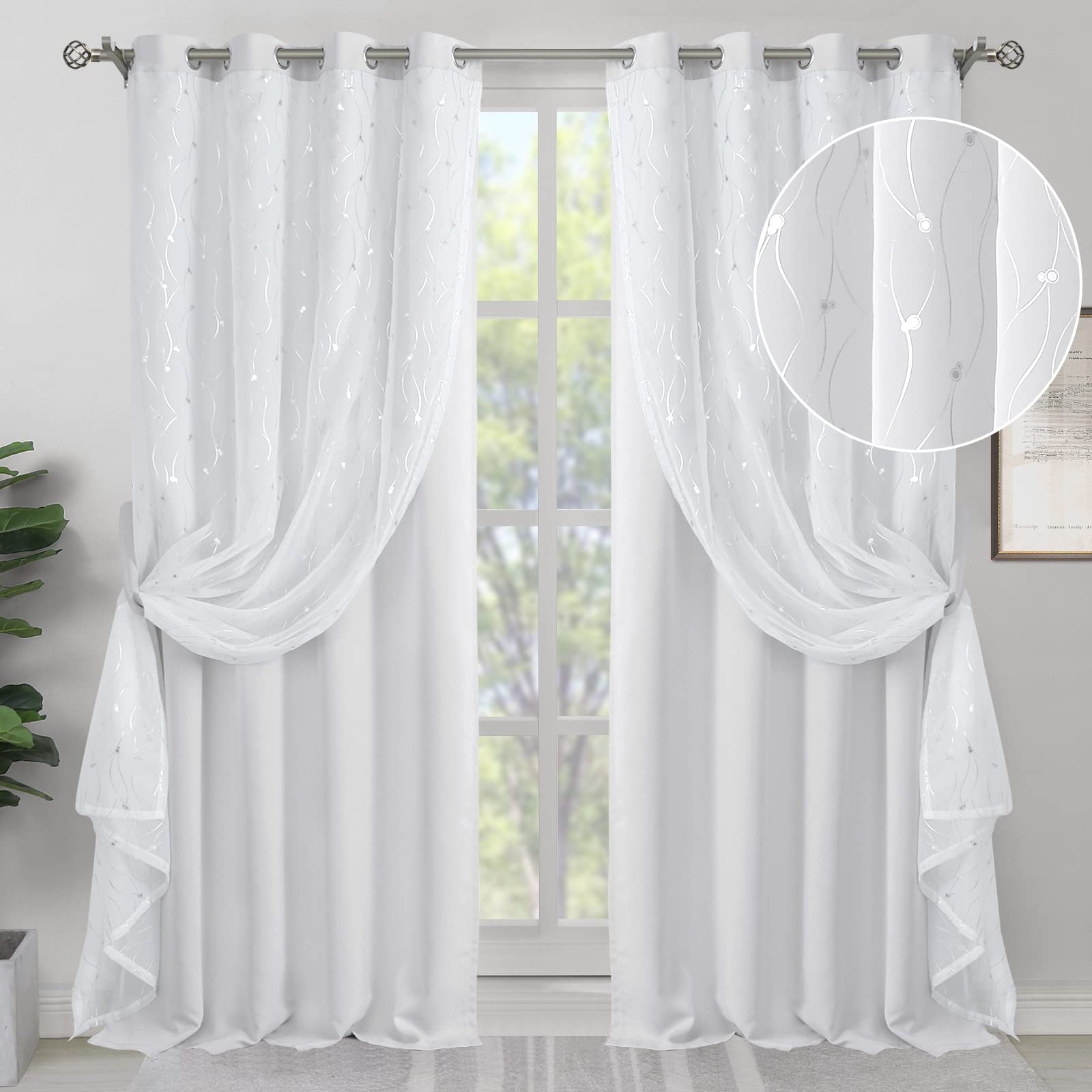 Greyish White Double Layer Blackout Curtains