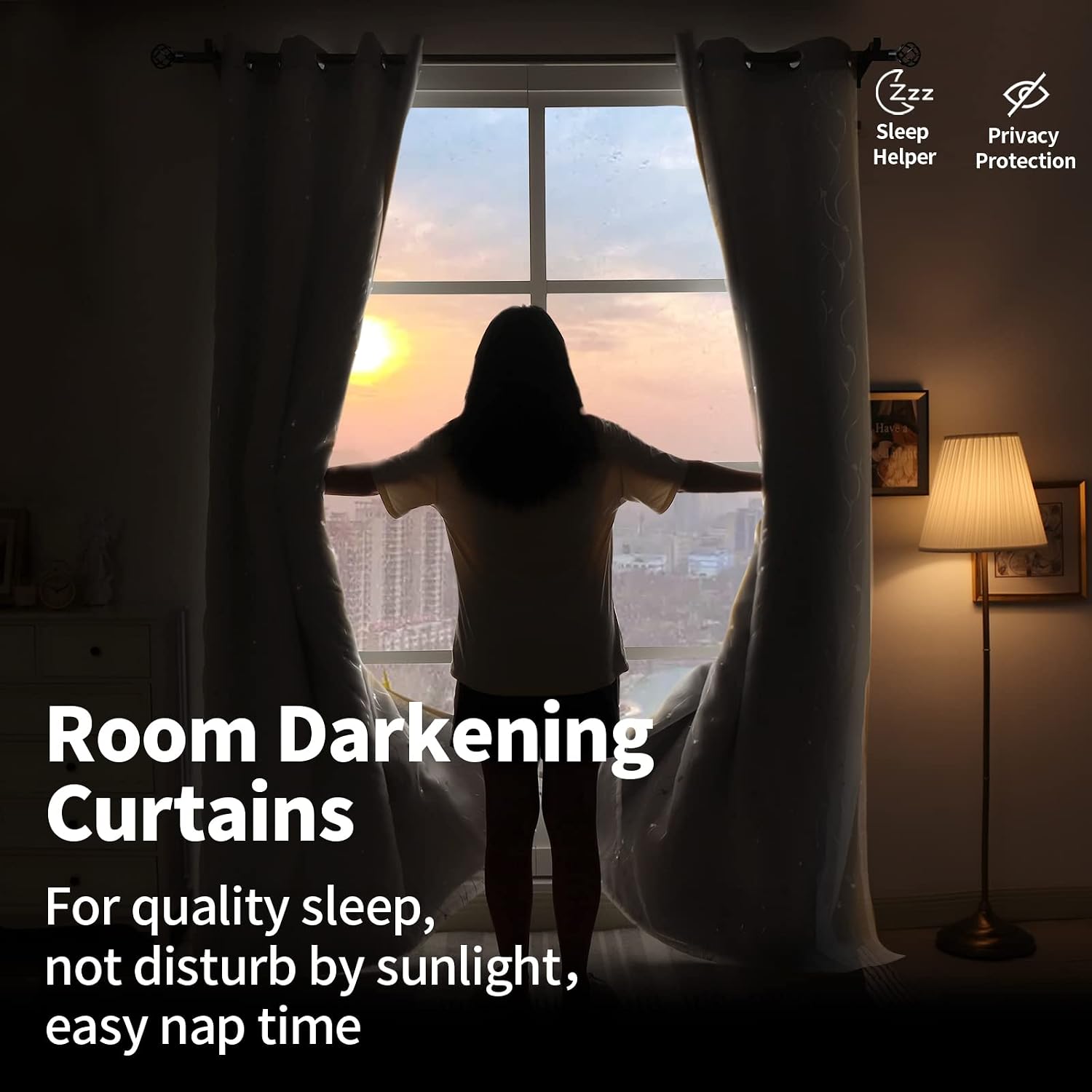 Greyish White Double Layer Blackout Curtains