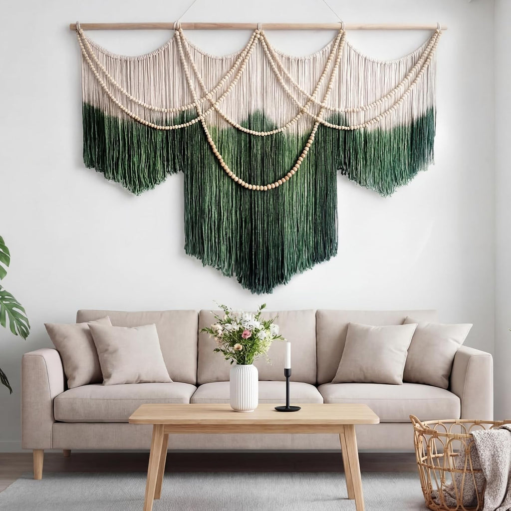 Green Cream Dip-Dye Macrame Wall Hanging