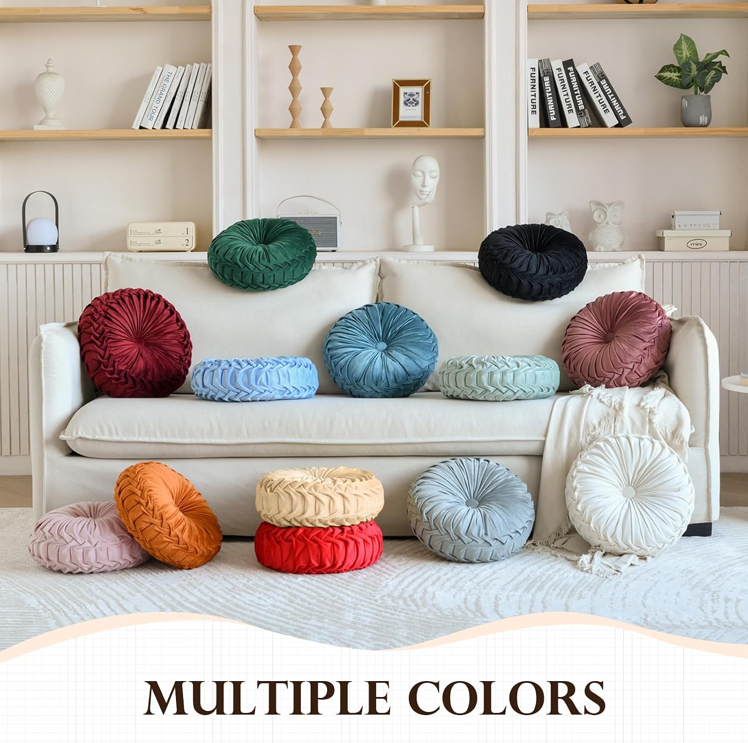 Orange Pleated Velvet Round Pillow