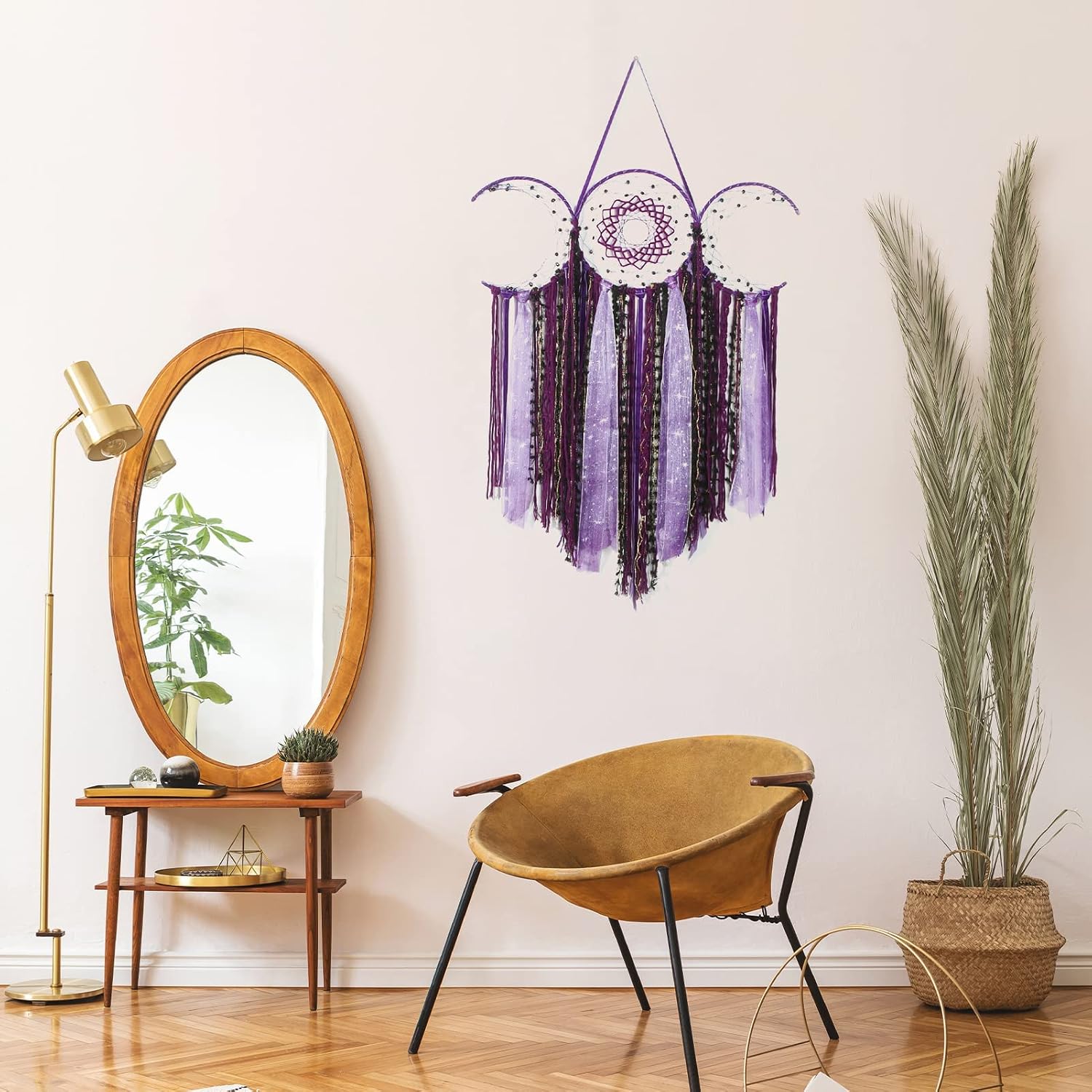 Purple Triple Moon Macrame Wall Hanging
