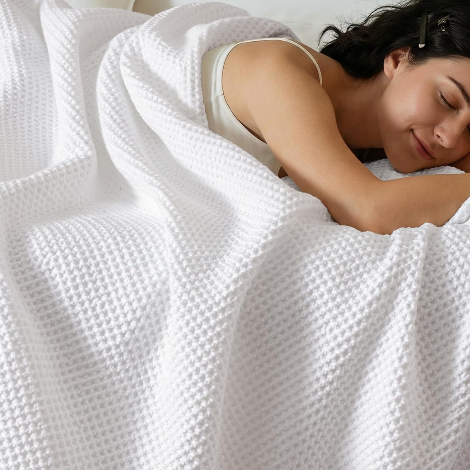 White Queen Cotton Waffle Weave Blanket