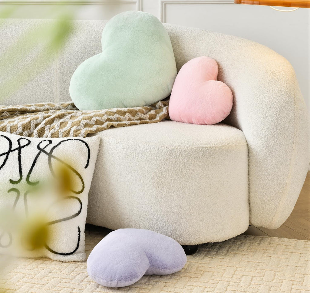 Green Fuzzy Heart Throw Pillow