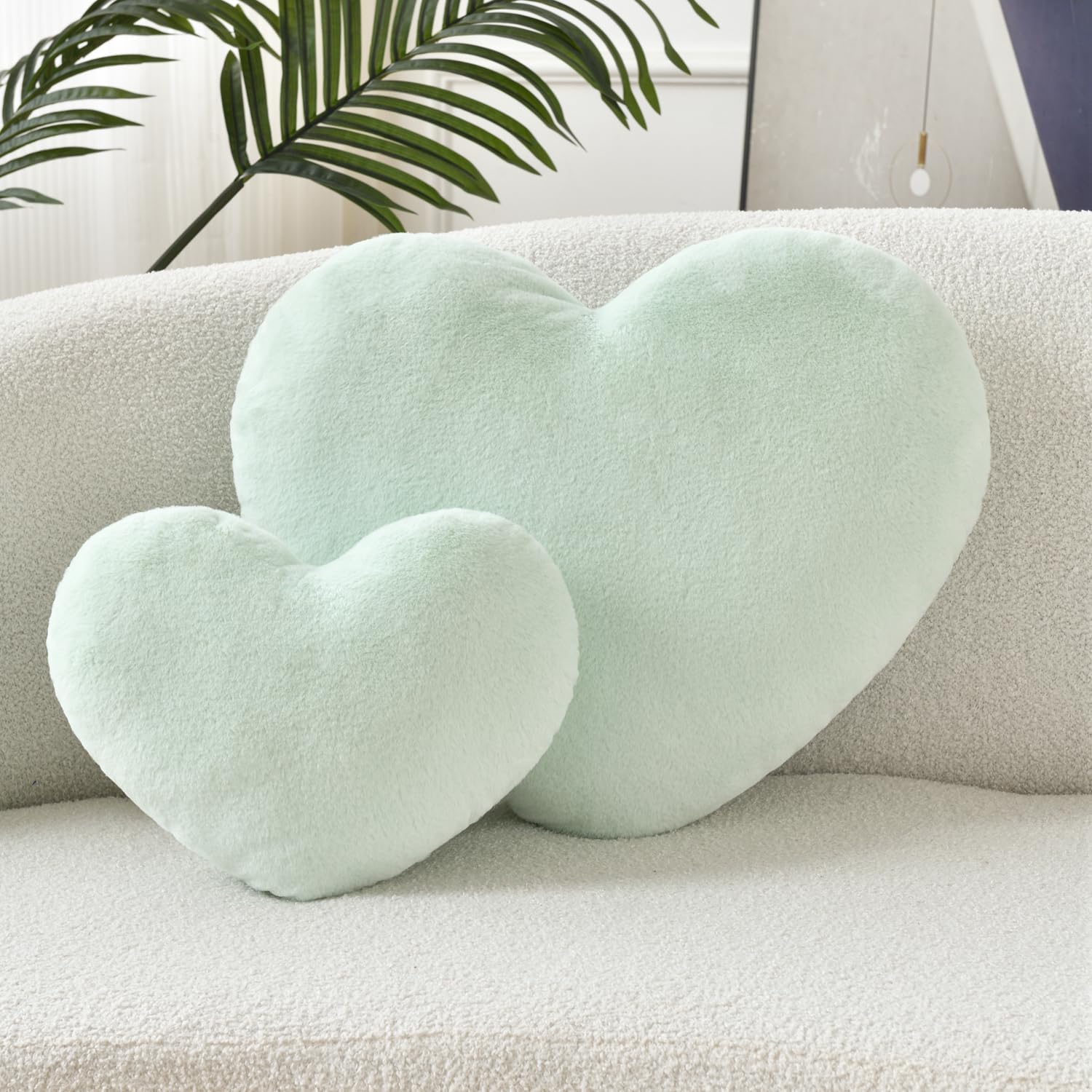 Green Fuzzy Heart Throw Pillow