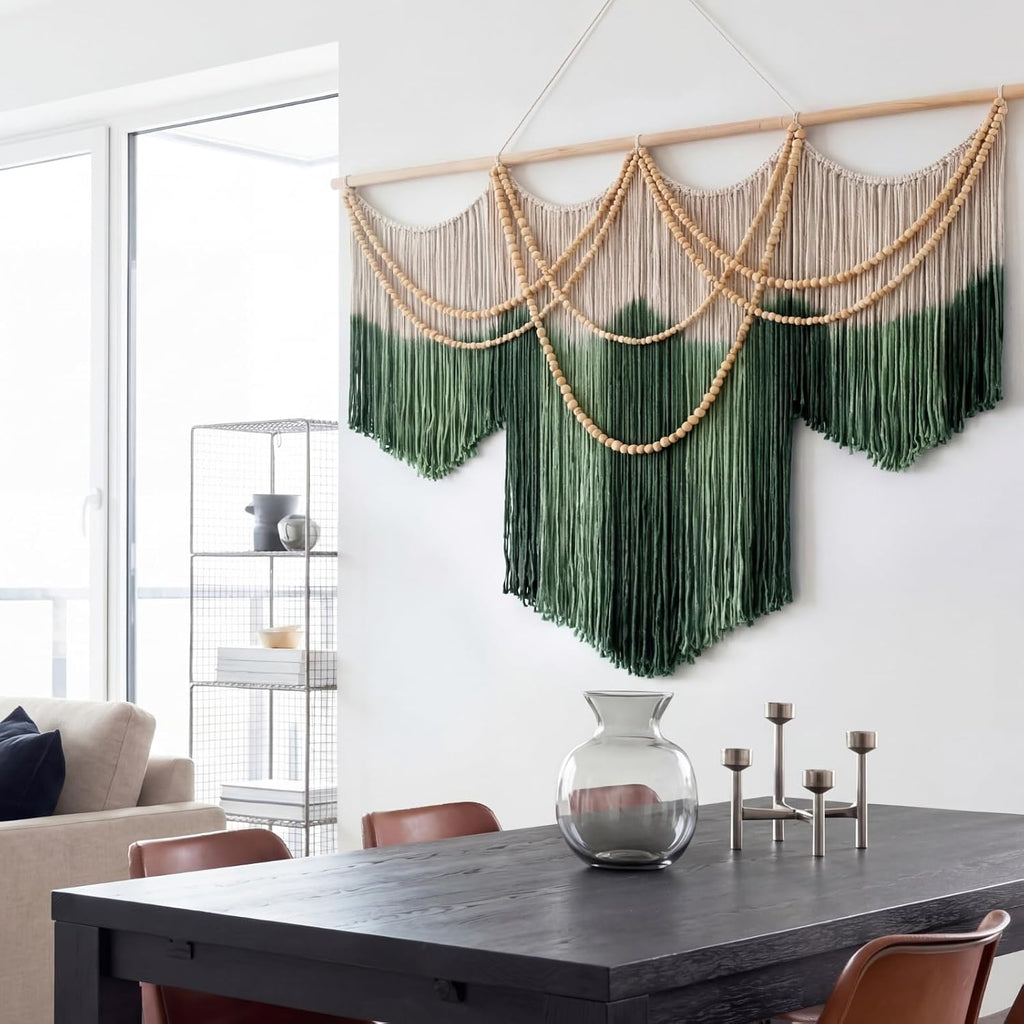 Green Cream Dip-Dye Macrame Wall Hanging