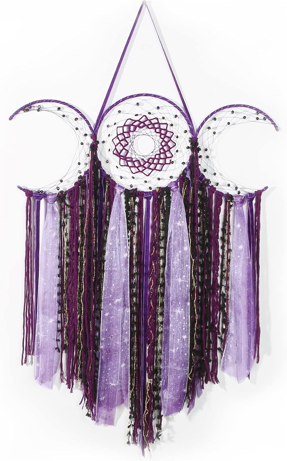 Purple Triple Moon Macrame Wall Hanging