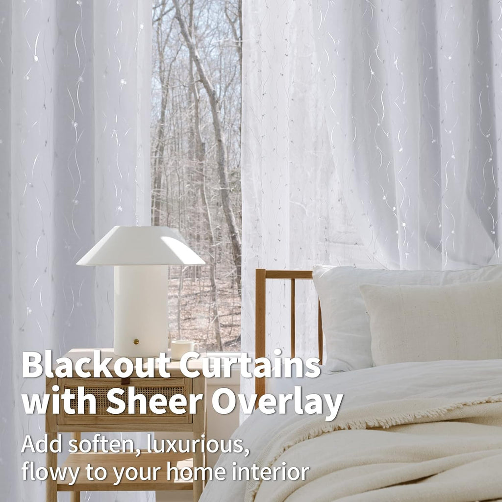 Greyish White Double Layer Blackout Curtains