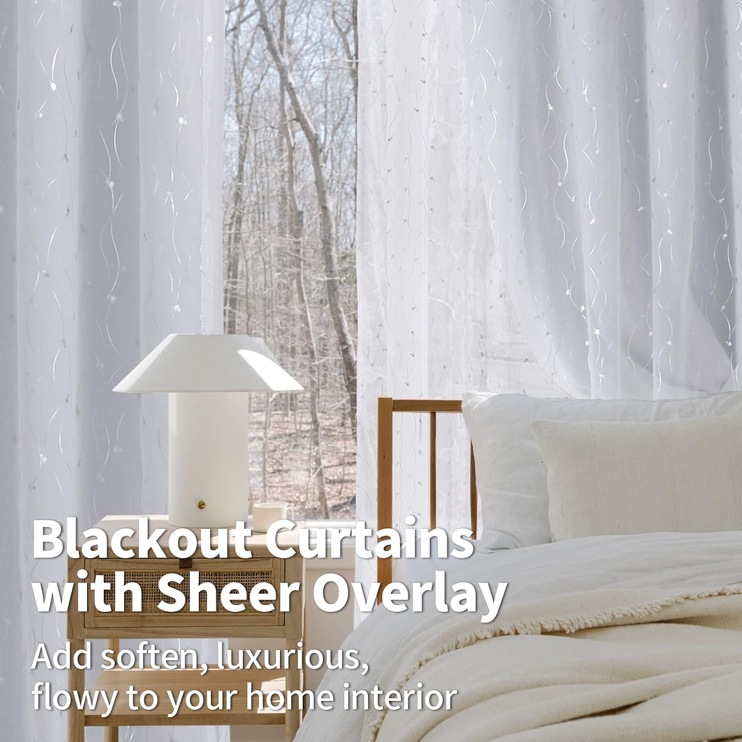 Greyish White Double Layer Blackout Curtains