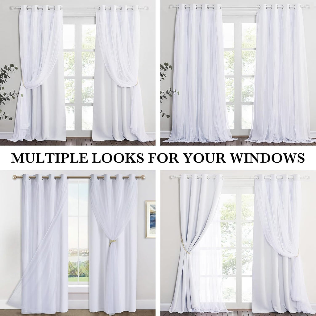 White Double Layer Thermal Blackout Curtains 2 Panels