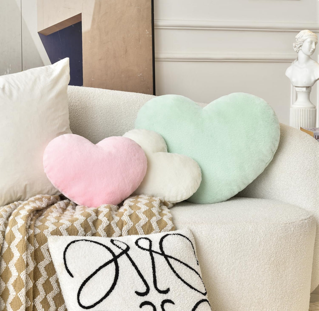 Green Fuzzy Heart Throw Pillow