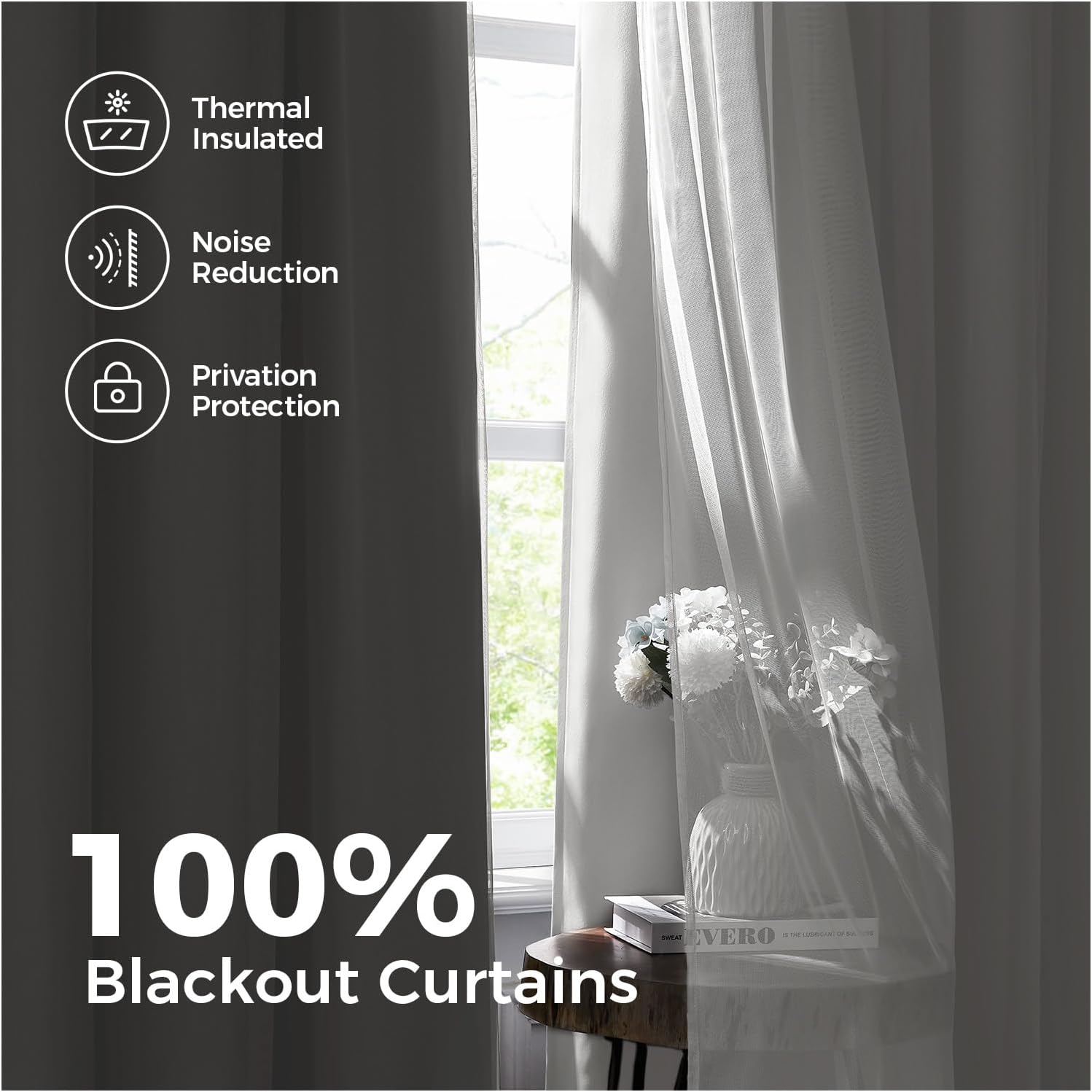 White Double Layer Full Blackout Curtains
