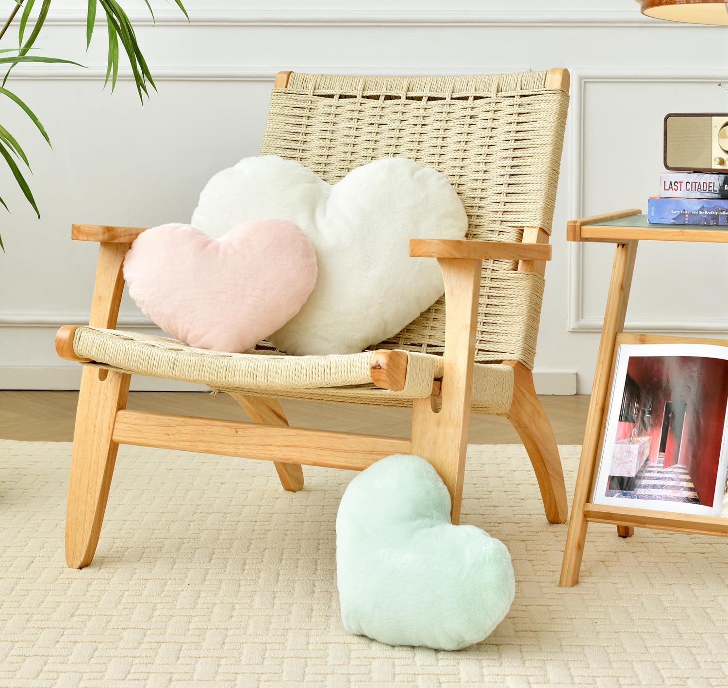 Green Fuzzy Heart Throw Pillow