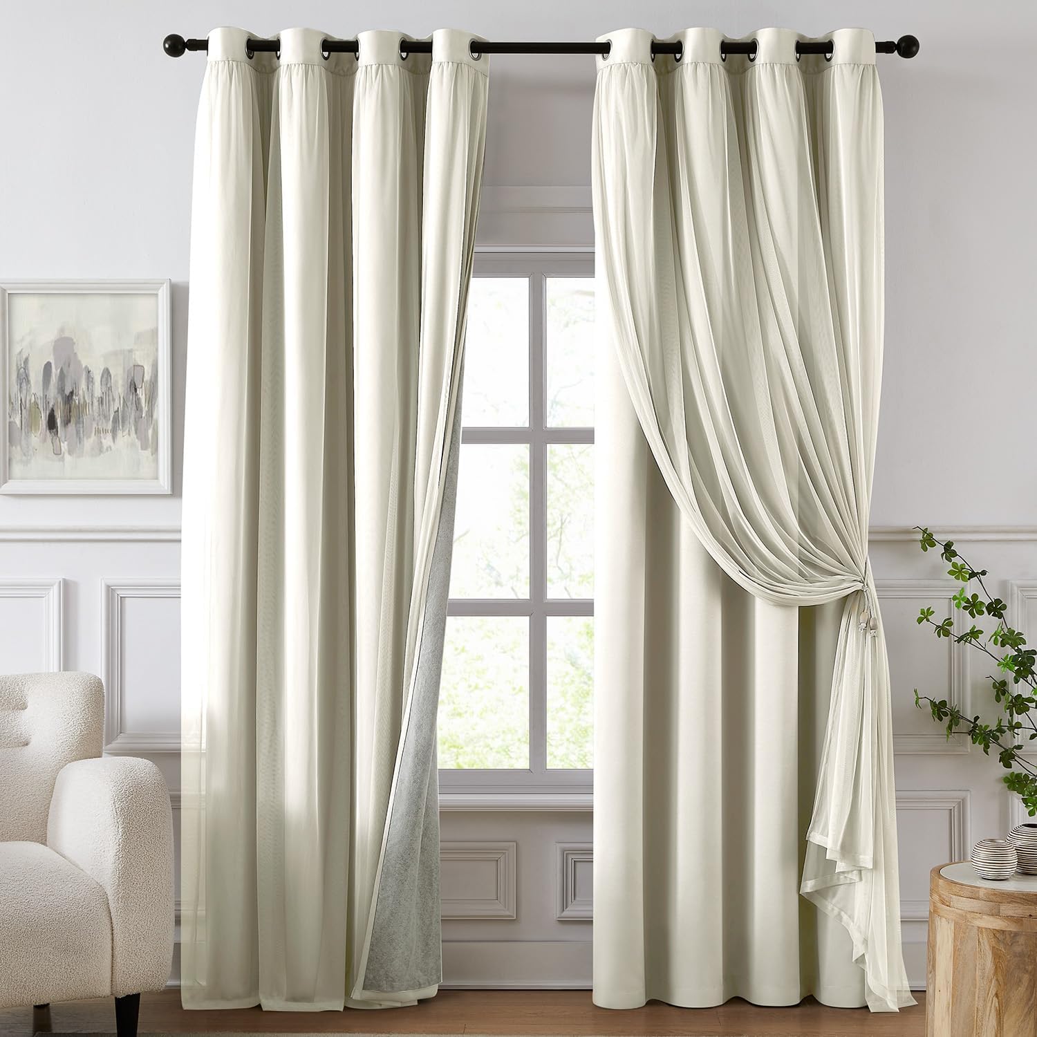 Ivory Double Layer 100% Blackout Curtains 96 Inch