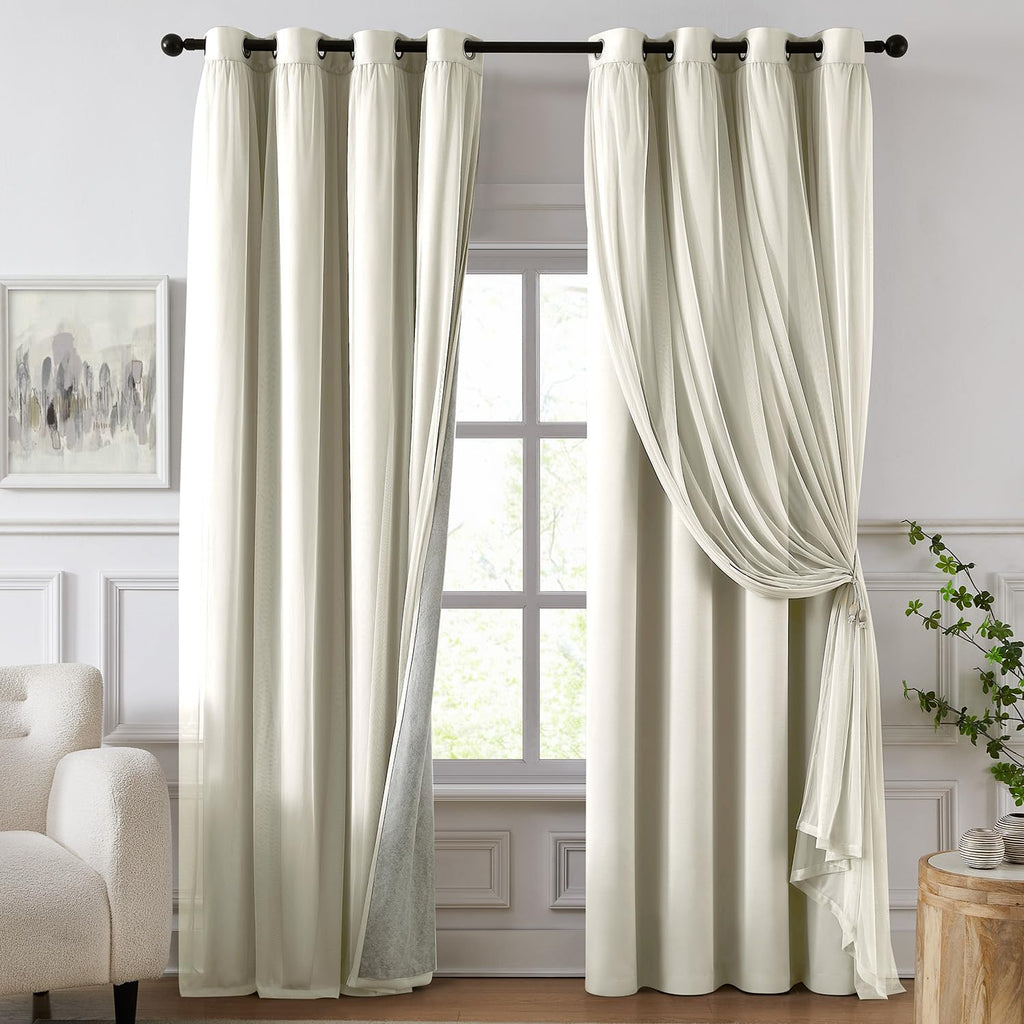 Ivory Double Layer 100% Blackout Curtains 96 Inch