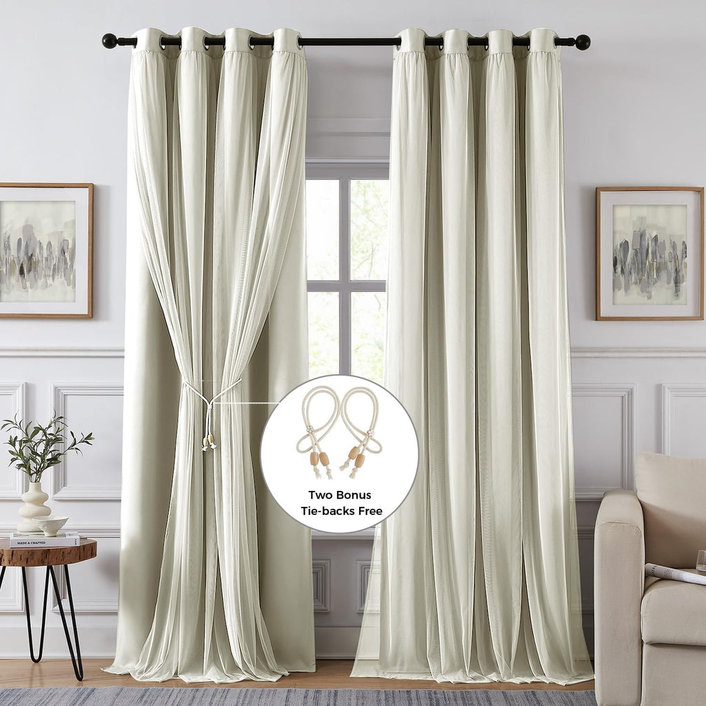Ivory Double Layer 100% Blackout Curtains 96 Inch