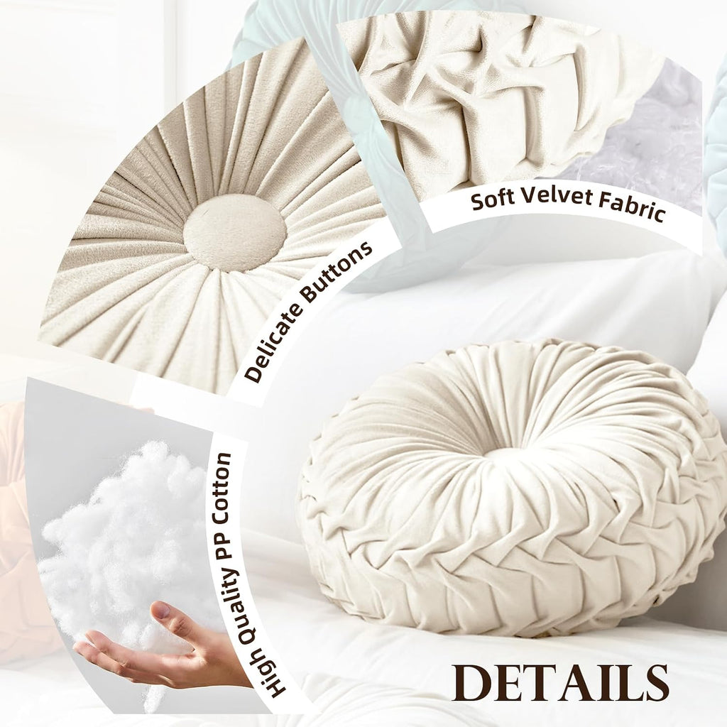Orange Pleated Velvet Round Pillow