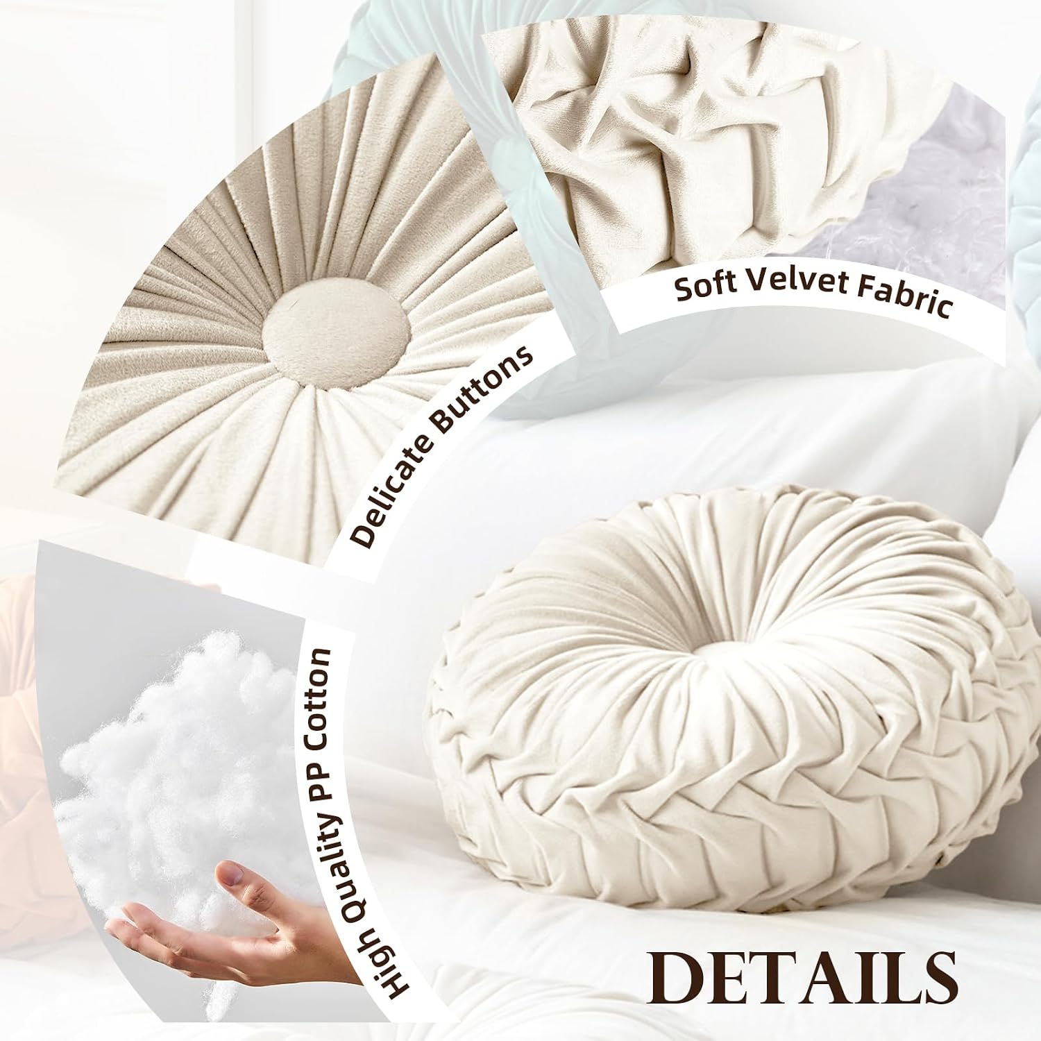 Orange Pleated Velvet Round Pillow