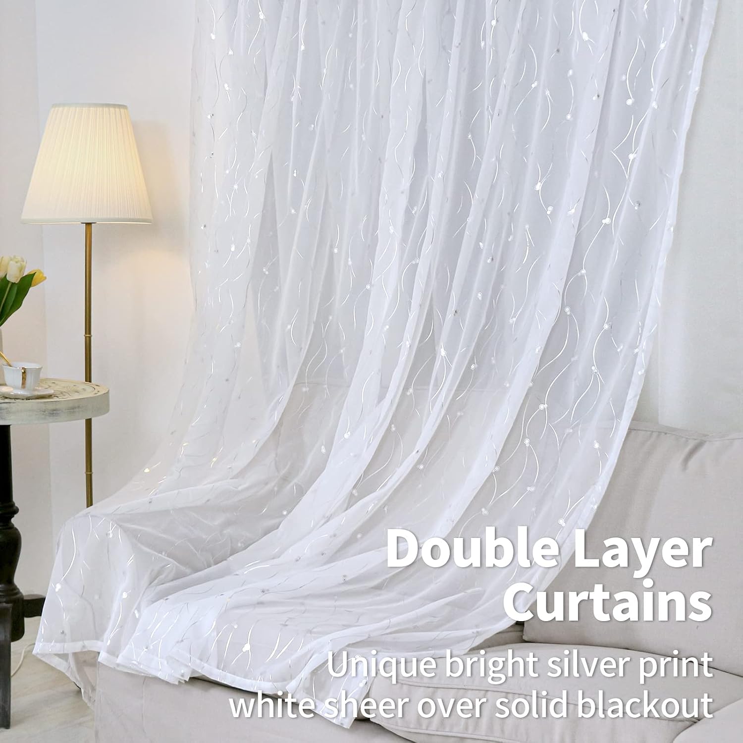 Greyish White Double Layer Blackout Curtains