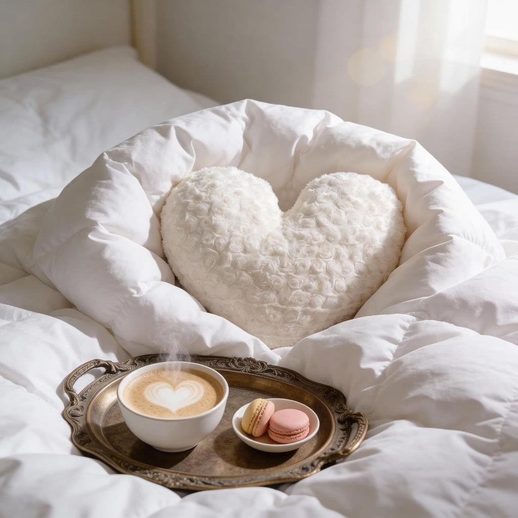White Faux Fur Heart Throw Pillow