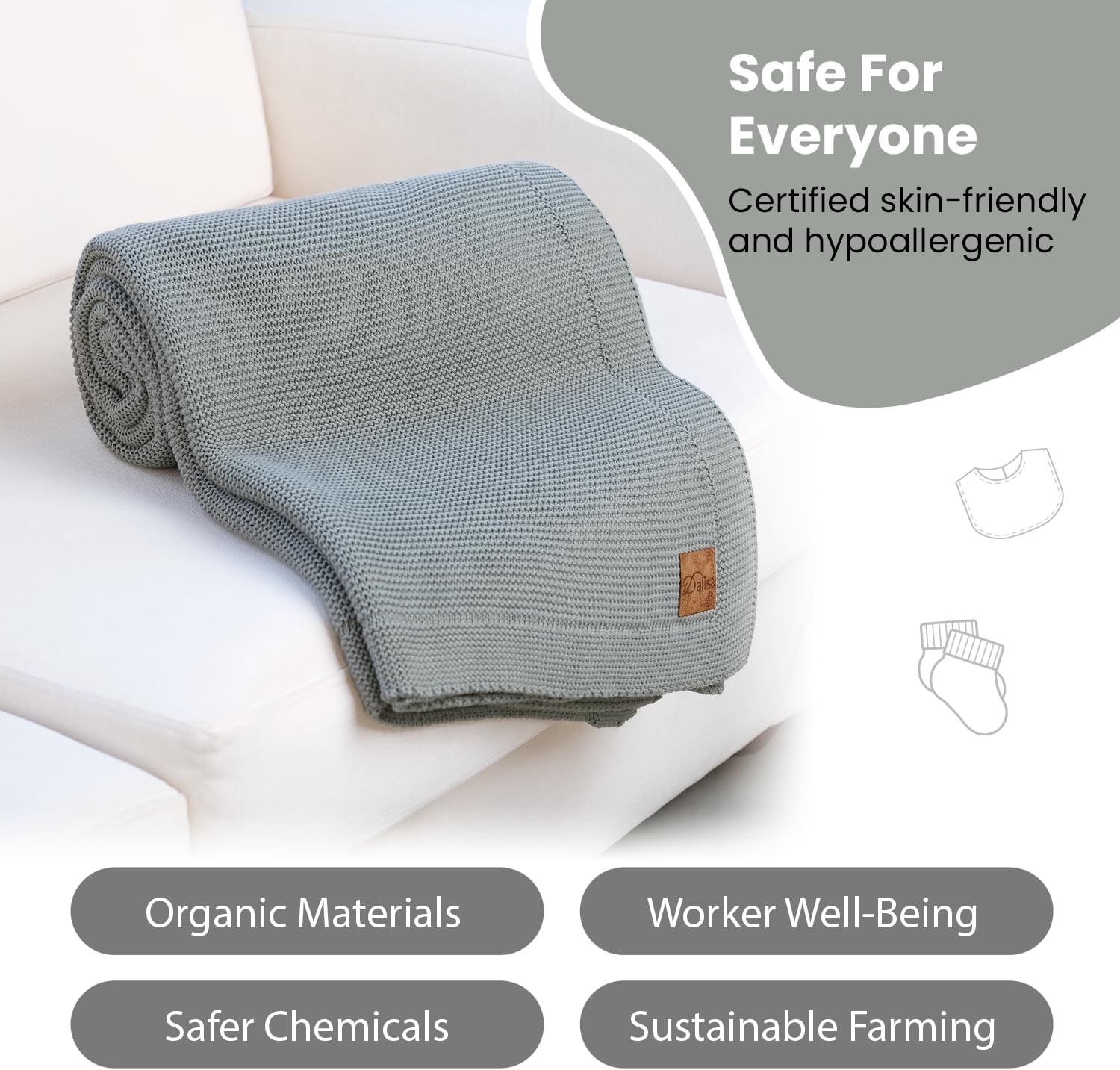 Green Alina Organic Turkish Cotton Throw Blanket
