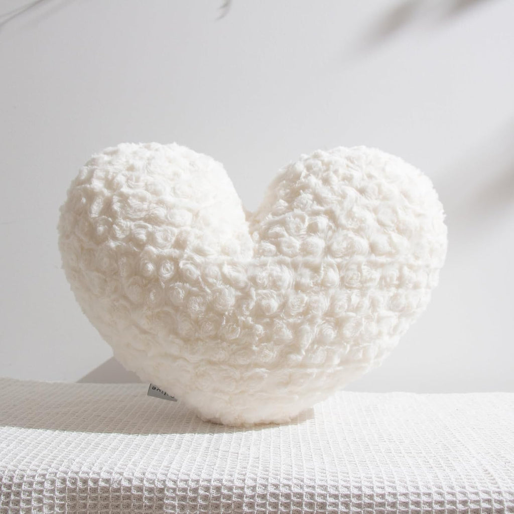 White Faux Fur Heart Throw Pillow