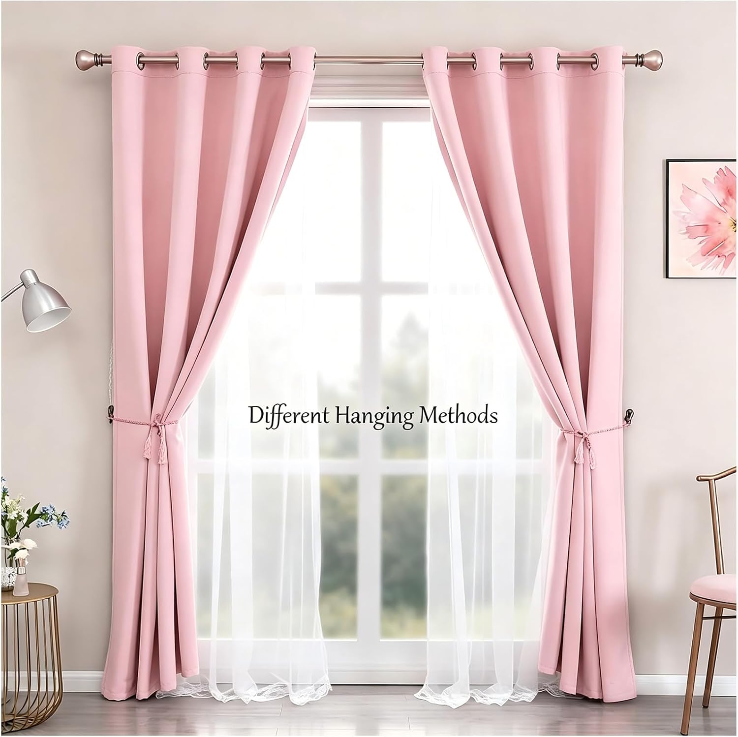 Pink Lace Blackout Curtains 2 Panels