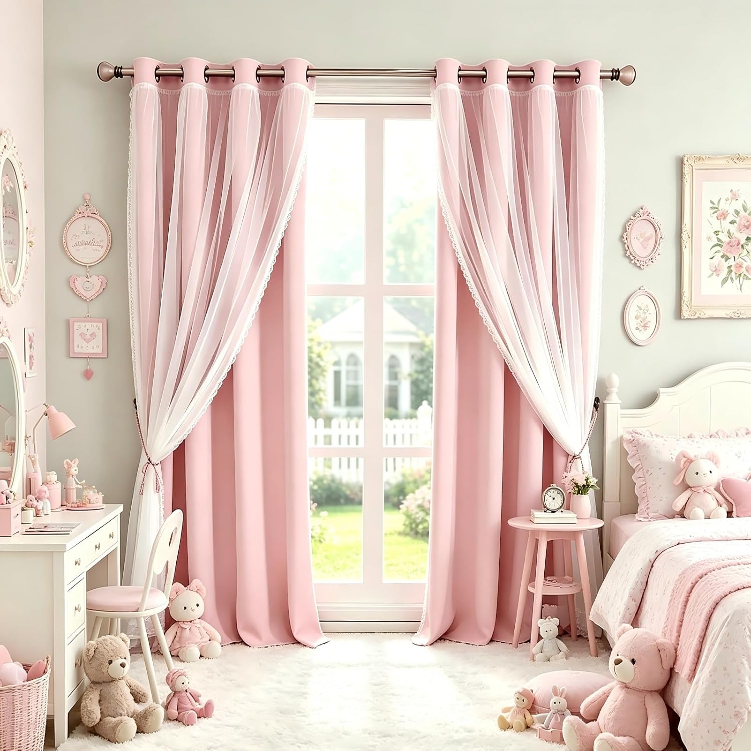 Pink Lace Blackout Curtains 2 Panels