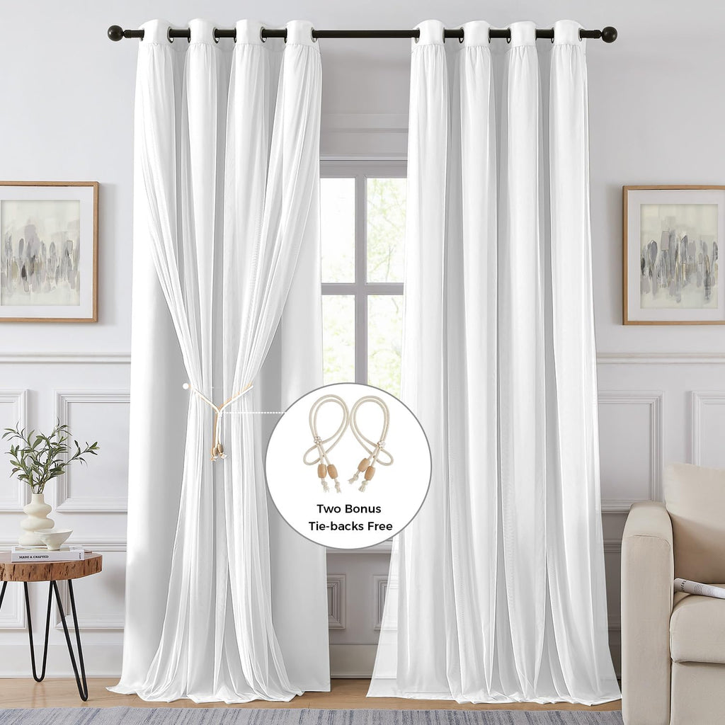 White Double Layer Full Blackout Curtains
