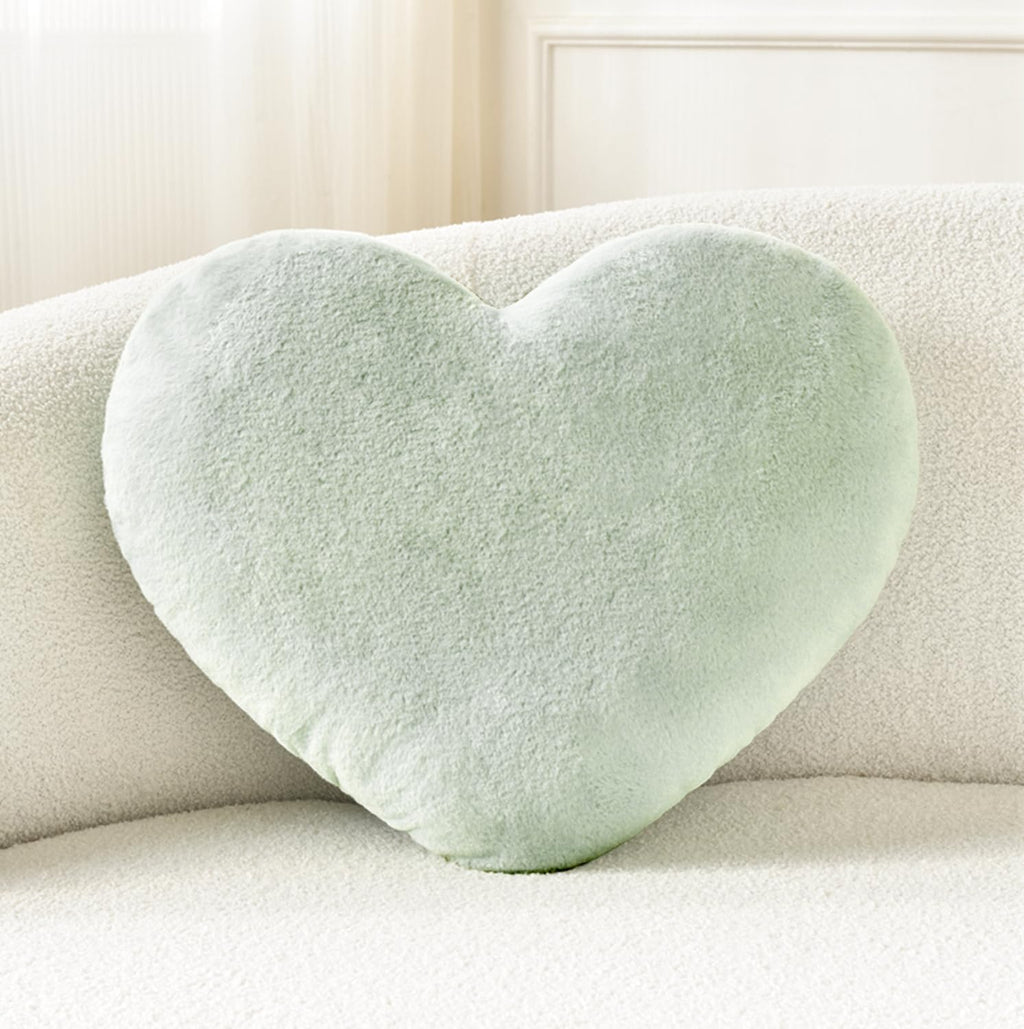 Green Fuzzy Heart Throw Pillow