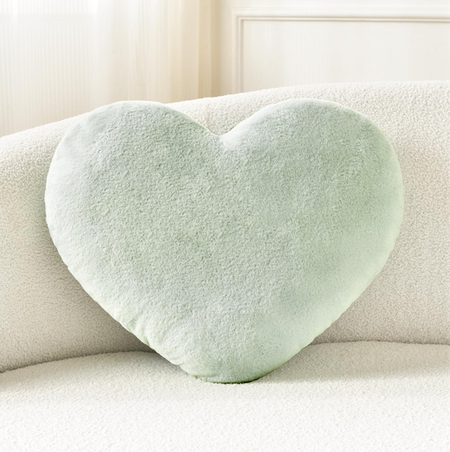 Green Fuzzy Heart Throw Pillow