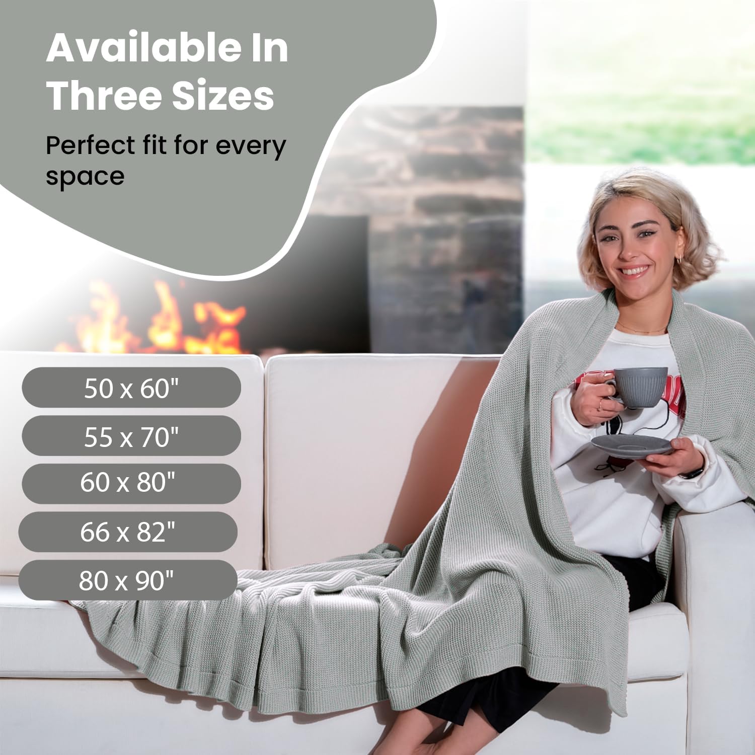 Green Alina Organic Turkish Cotton Throw Blanket
