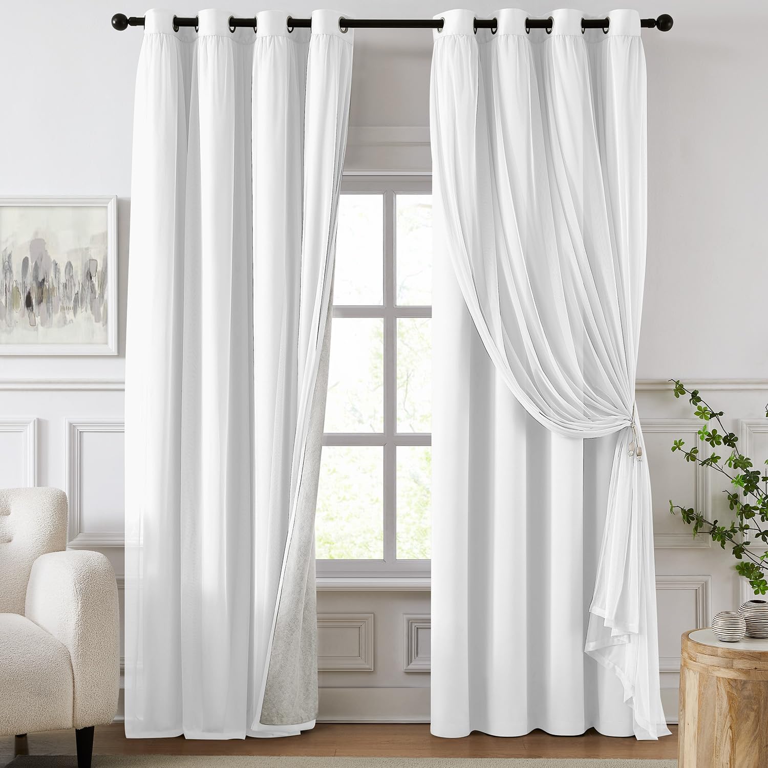 White Double Layer Full Blackout Curtains