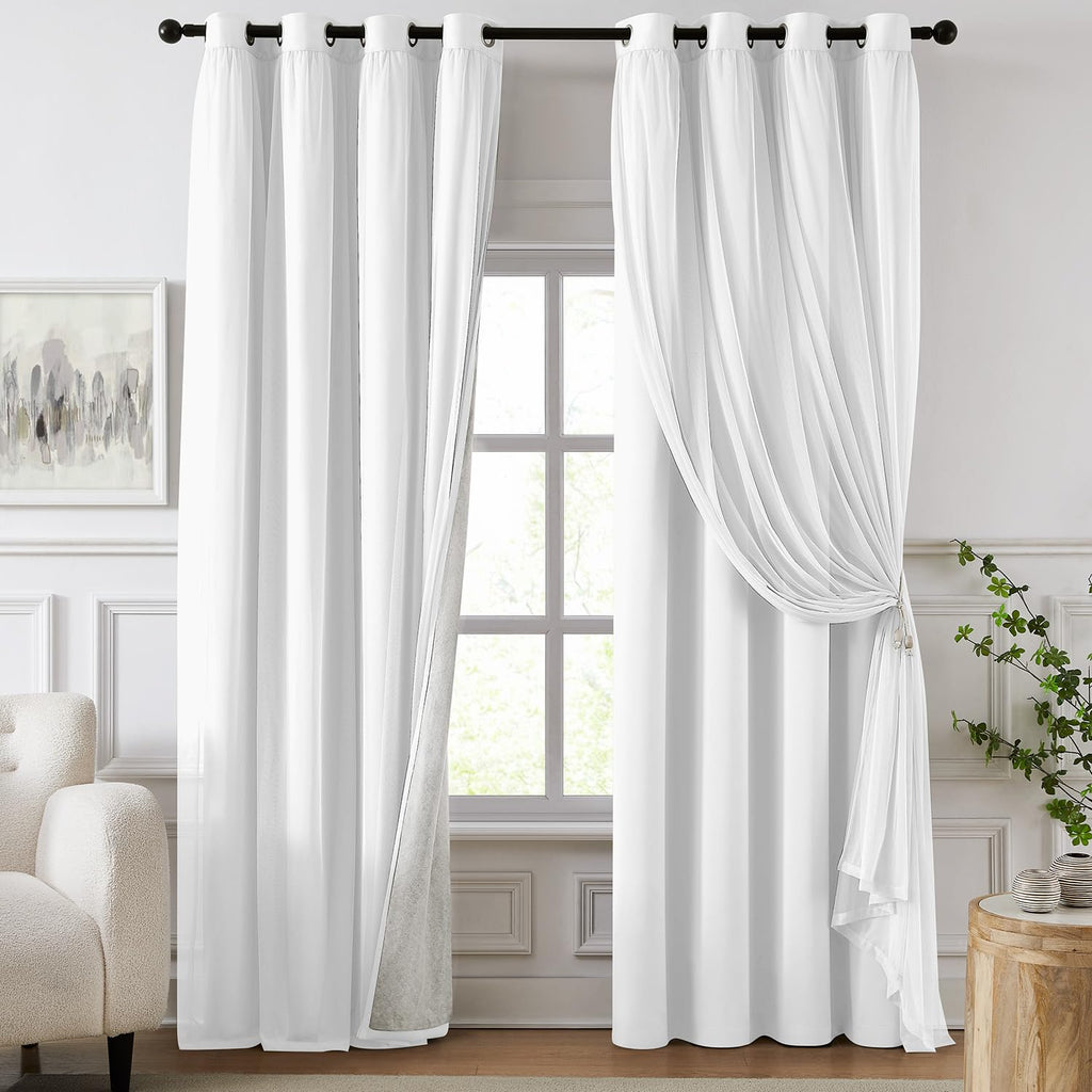 White Double Layer Full Blackout Curtains