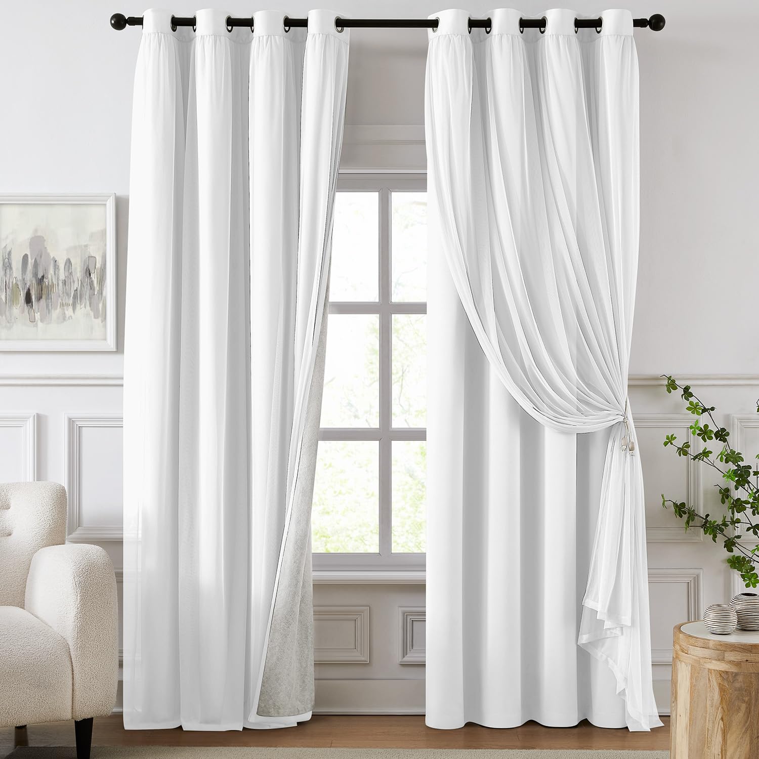 White Double Layer Full Blackout Curtains