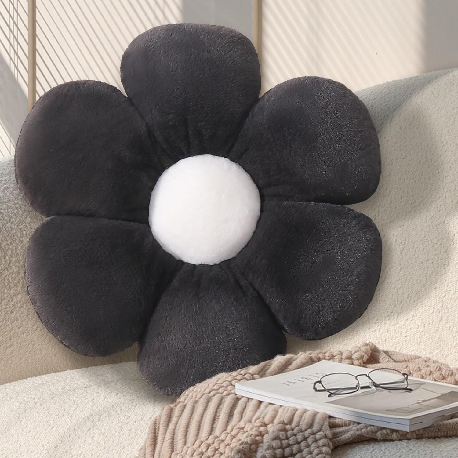 Black Daisy Flower Throw Pillow