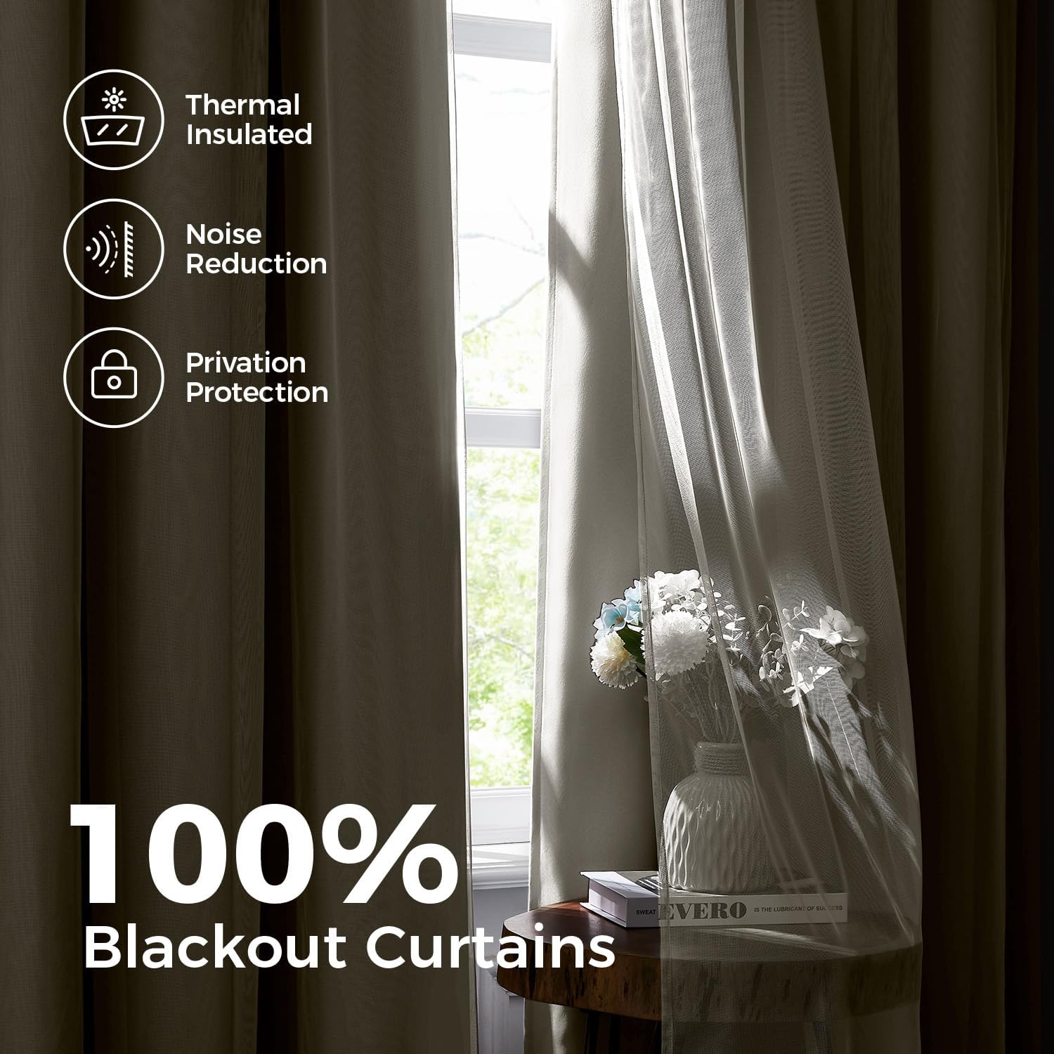 Ivory Double Layer 100% Blackout Curtains 96 Inch