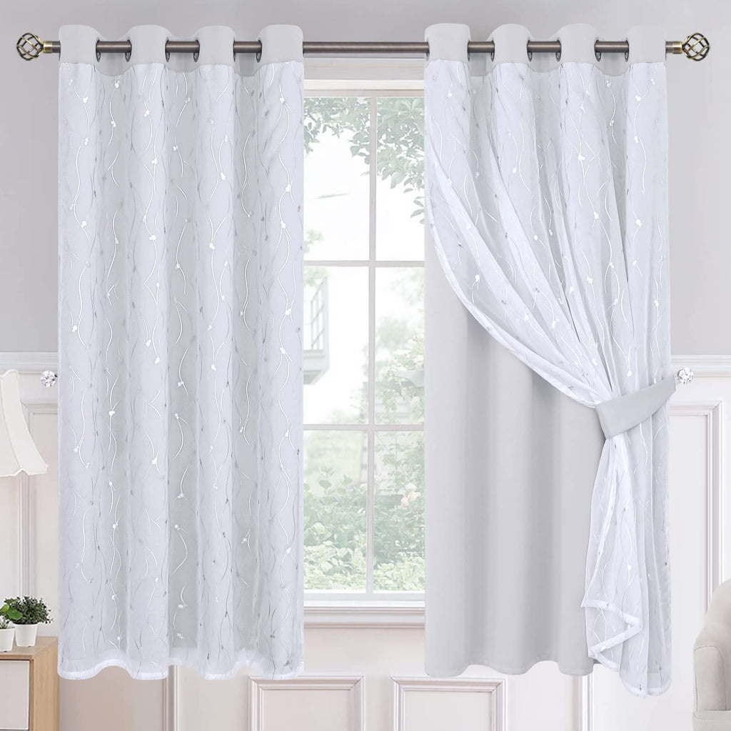 Greyish White Double Layer Blackout Curtains