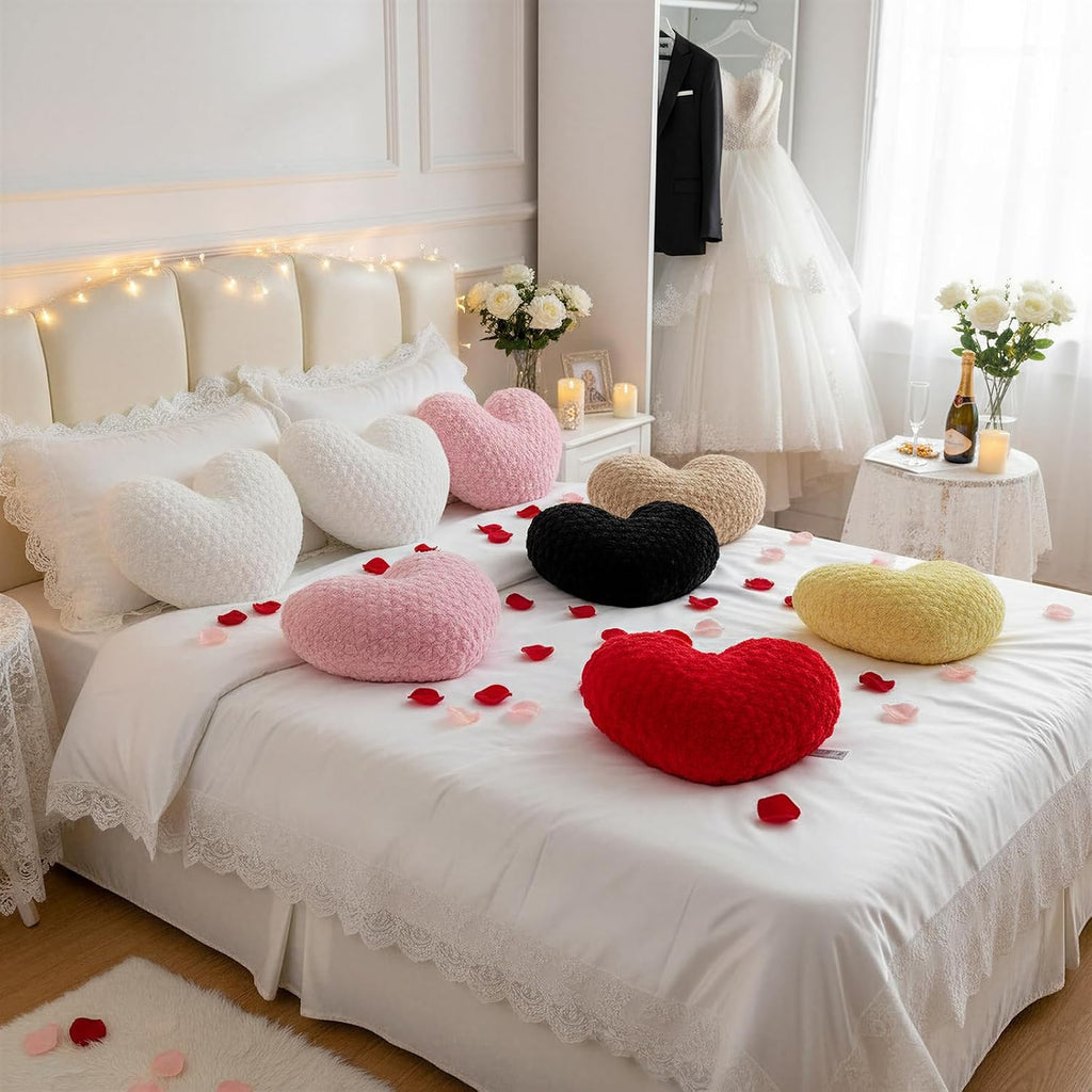 White Faux Fur Heart Throw Pillow