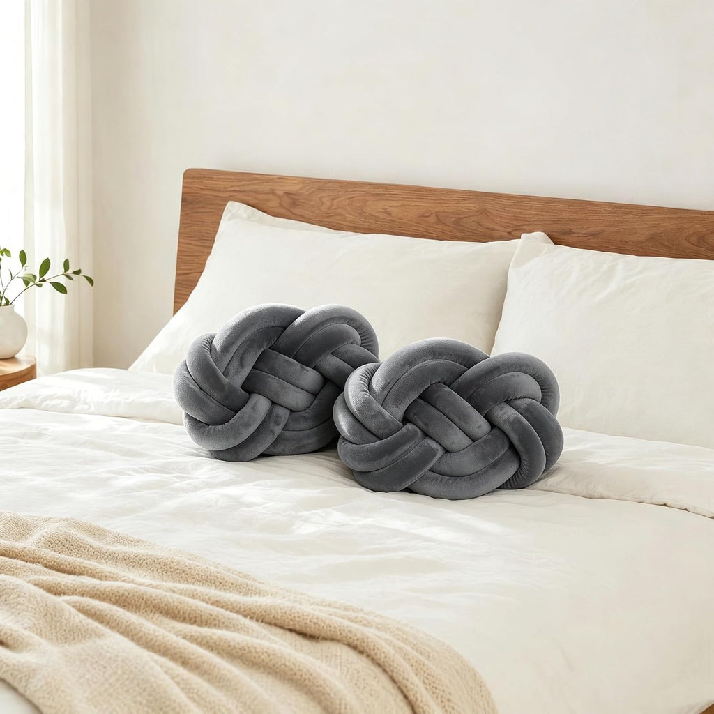 Dark Grey Knotted Plush Throw Pillows