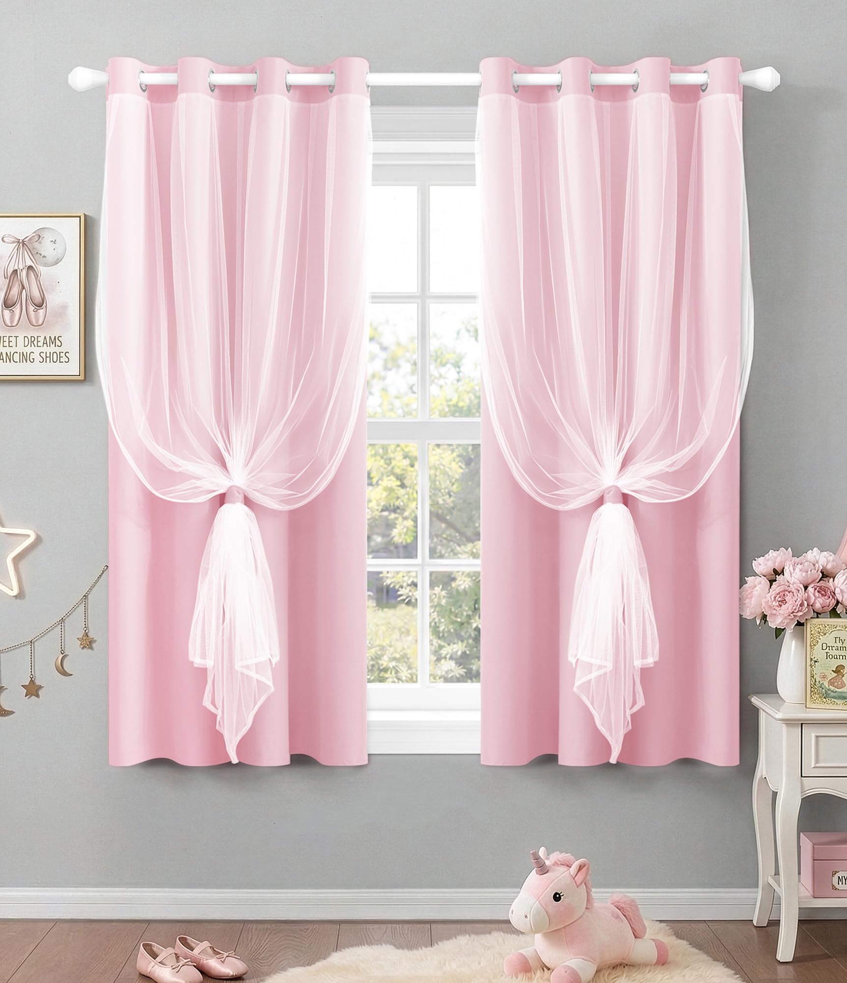 Pink Double Layer 100% Blackout Curtains 96 Inch 2 Panels