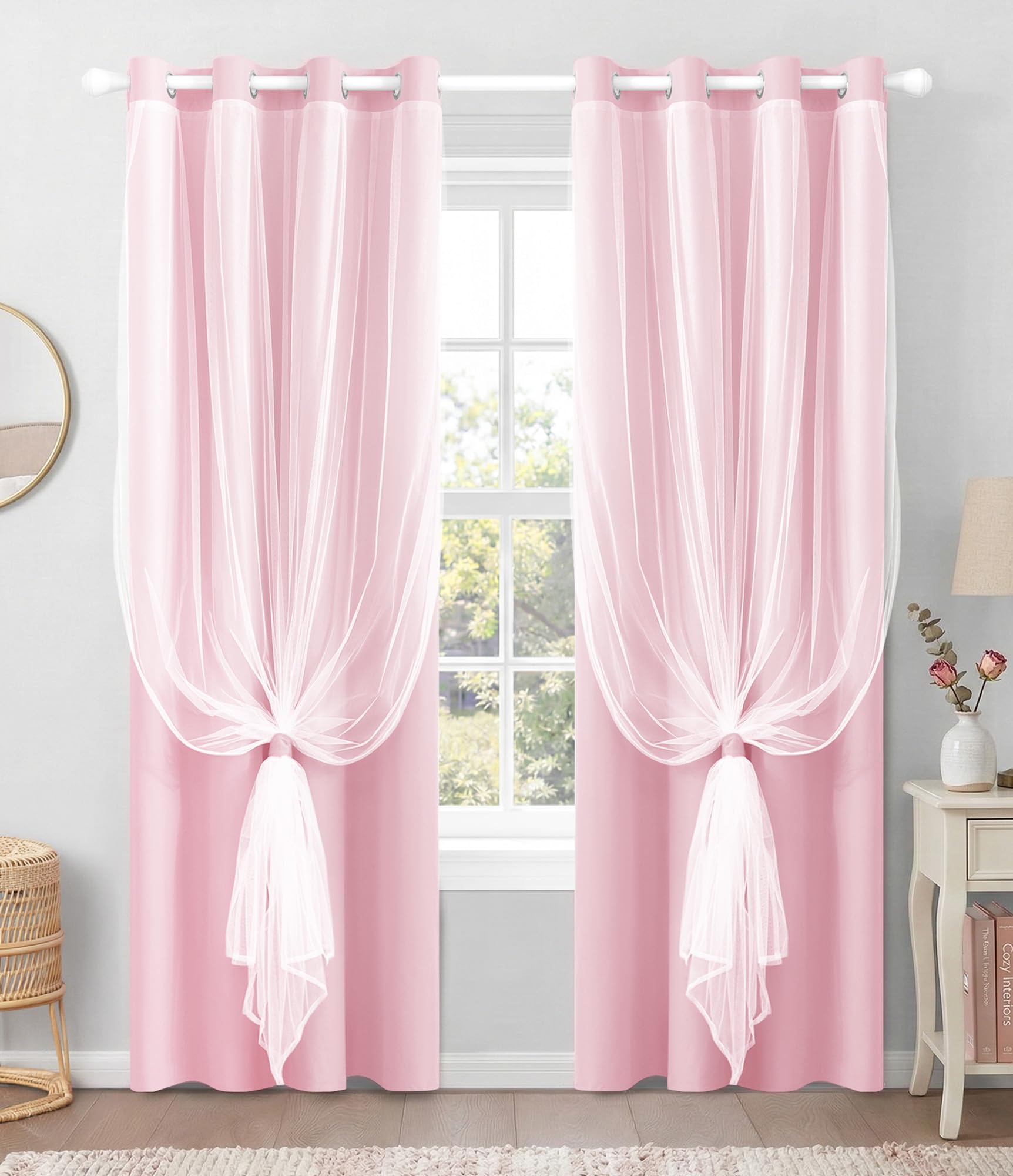 Pink Double Layer 100% Blackout Curtains 96 Inch 2 Panels
