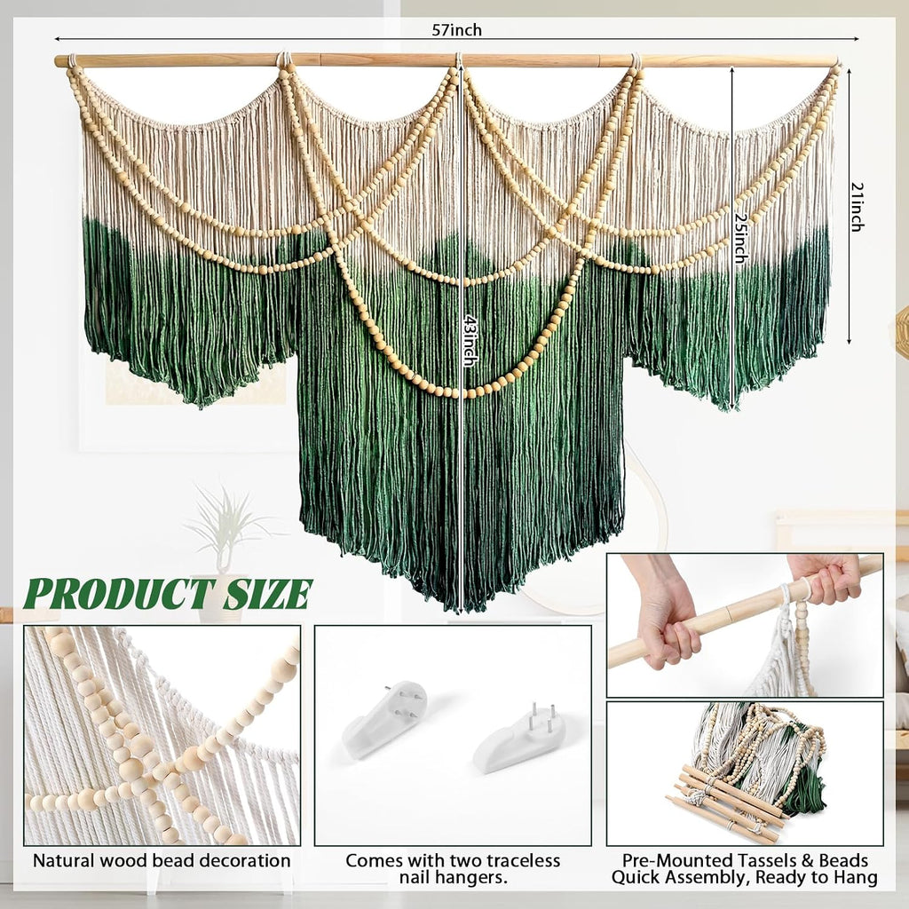 Green Cream Dip-Dye Macrame Wall Hanging